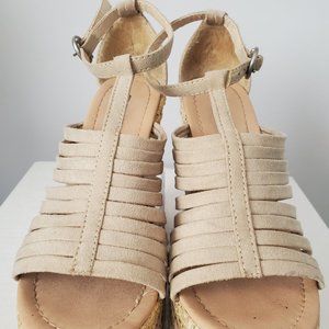 Beige Strappy Wedges, Size 6